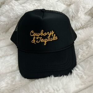 Black Trucker Hat with Gold Embroidery